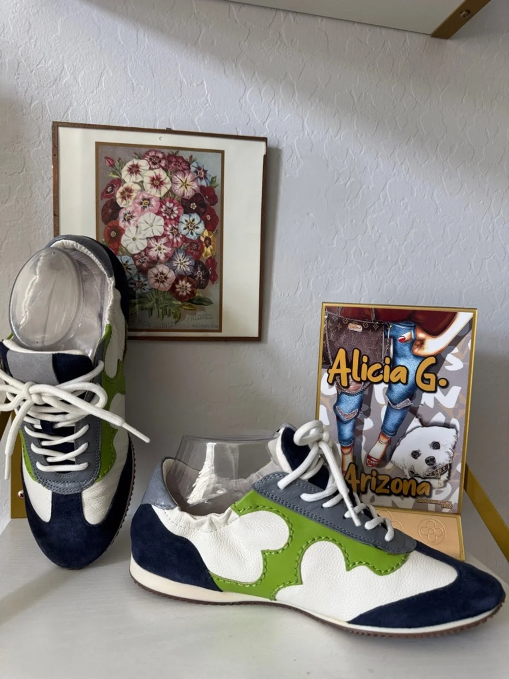 Tory Burch Bi-color green blue Leather Sneaker 8 NWOT - Picture 1 of 11